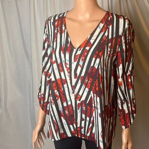 Valette Blouse Rose Butterfly Sleeve Stripped Business Casual Lightweight Size M